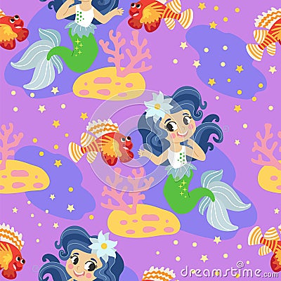 Seamless pattern with mermaid on a seabed vector illustration Vector Illustration