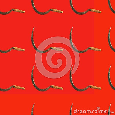 Seamless pattern with vintage sickle on red background Stock Photo