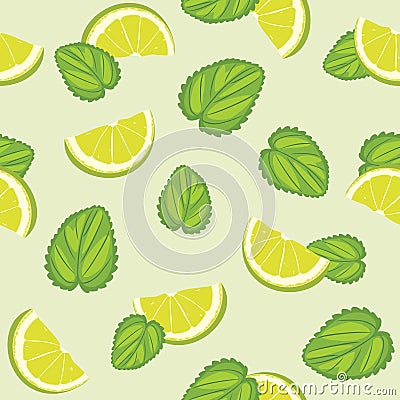 Seamless pattern with mint leaves and lime slices Vector Illustration