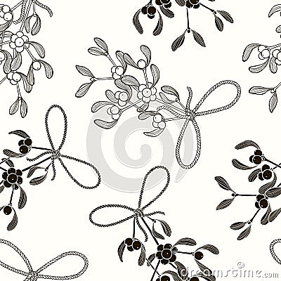 Seamless pattern with mistletoe. Black and white backgro Stock Photo