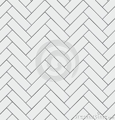 Seamless pattern with modern rectangular herringbone white tiles. Realistic diagonal texture. Vector illustration. Vector Illustration