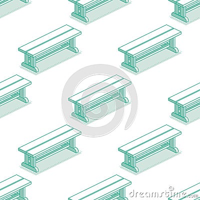 Seamless pattern with modern street bench. Isometric outline objects isolated on clean white background. Perfect for representing Cartoon Illustration
