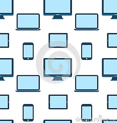 Seamless Pattern of Monitors, Laptops, Tablet Computers Vector Illustration