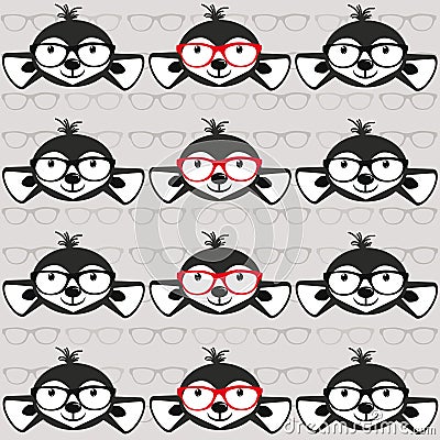 Seamless pattern. Monkey with glasses. Vector Illustration