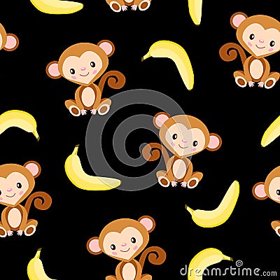Seamless pattern with monkey and yellow banana Stock Photo