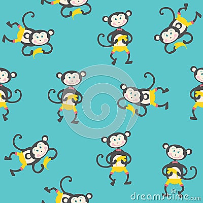 Seamless pattern with monkeys. Vector Illustration