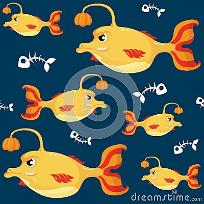 Seamless pattern monster fish deep sea anglerfish Stock Photo