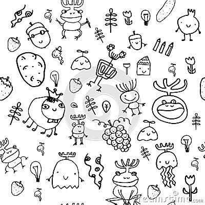 Seamless pattern with monsters Vector Illustration