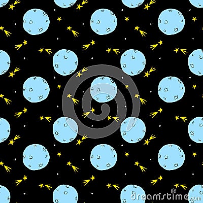 Seamless pattern with moon and stars Vector Illustration