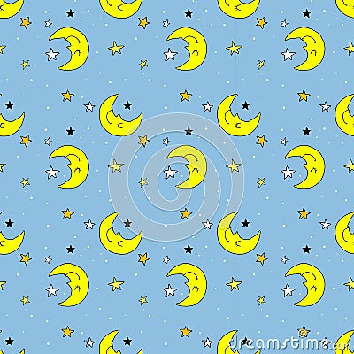 Seamless pattern with moon and stars Vector Illustration