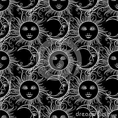 Seamless pattern with moon and sun Vector Illustration