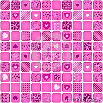 Seamless pattern mosaic with pink heart Vector Illustration