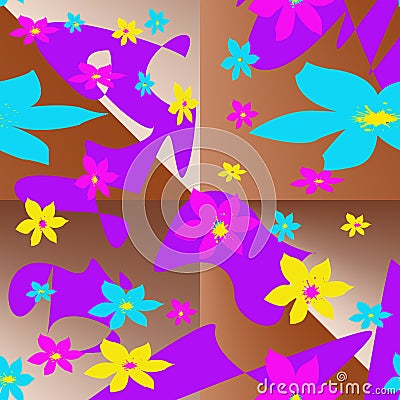 Seamless pattern with multi-colored elements in the form of stylized flowers and abstract spots. Stock Photo