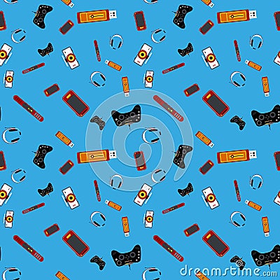 Seamless pattern with multicolor electronic devices. Vector Illustration