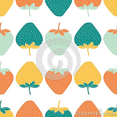 Seamless pattern of multicolor strawberries. Vector illustration Cartoon Illustration