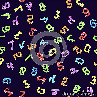 Seamless pattern of multicolored numbers on a dark background Vector Illustration