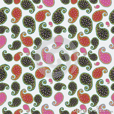 Seamless pattern and multicolored paisley. Vector Illustration