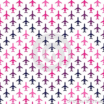 Seamless pattern with multicolored passenger airplanes Vector Illustration