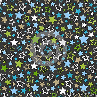 Seamless pattern with multicolored stars on dark background Vector Illustration