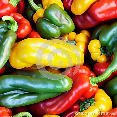Seamless pattern of multicolored sweet peppers. Cartoon Illustration