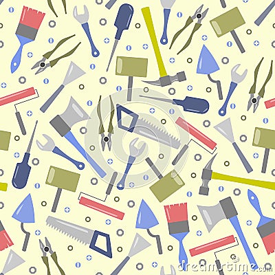 Seamless pattern of multicolored tools Stock Photo