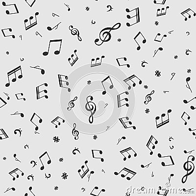 Seamless pattern with music black notes on white background. Vector Illustration