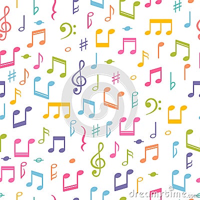 Seamless pattern with music notes. Hand drawn background with music symbols. Melody signs Vector Illustration