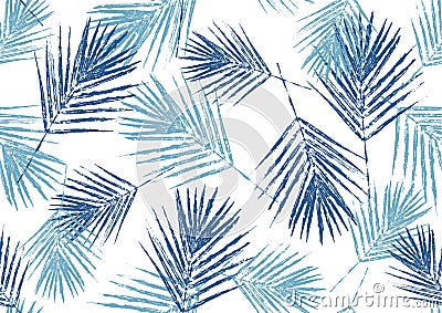 Seamless pattern natural blue palm leaves stamp on white background, foliage vector, illustration Vector Illustration