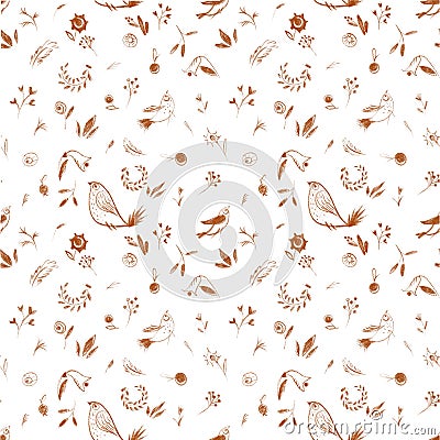 Seamless pattern natural elements cute picture background silhouettes of herbs and flowers small delicate berrie Stock Photo
