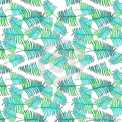 Seamless pattern with neon green leaves on white background. Tropical laves. Exotic summer pattern. Print, packaging, wallpaper, f Stock Photo