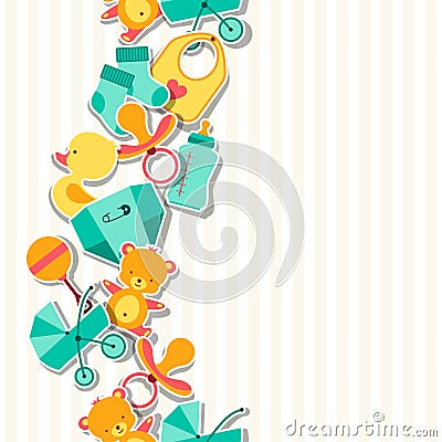 Seamless pattern with newborn baby stickers Vector Illustration