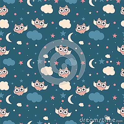 Seamless pattern with night owls Vector Illustration