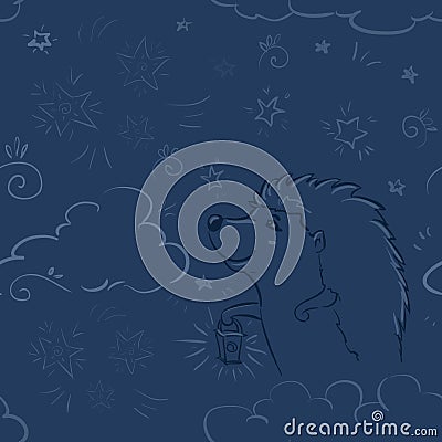 Seamless pattern - Night sky and hedgehog Vector Illustration