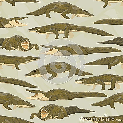 Seamless pattern with Nile crocodile Crocodylus niloticus. Wild reptile of Africa. Realistic vector Vector Illustration