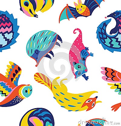 Seamless pattern with nocturnal animals. Vector illustration Vector Illustration