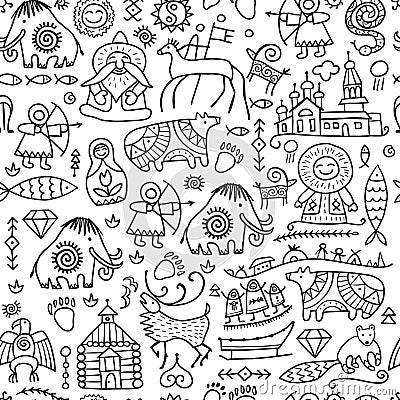 Seamless pattern with North People Lifestyle. Sketch for your design Vector Illustration