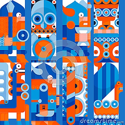 Seamless pattern with northern fantasy viking warriors Vector Illustration