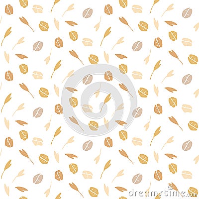 Seamless pattern with oat flakes on white background. Cereal plants, agriculture industry organic crop products for oat Vector Illustration