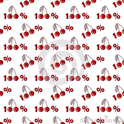 Seamless pattern with one hundred percent cherries in flat style Stock Photo