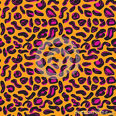 Seamless pattern Orange black pink leopard panther fur, abstract simple lines scandinavian style background grunge texture. trend Vector Illustration