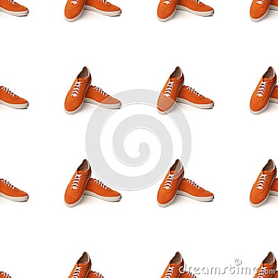 Seamless pattern with orange casual suede shoes Stock Photo