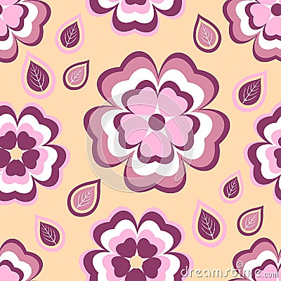 Seamless pattern orange with flowers sakura and leaves Vector Illustration