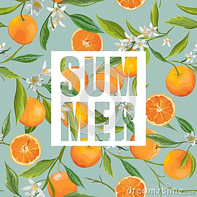 Seamless Pattern. Orange Fruits Background. Floral Pattern Vector Illustration