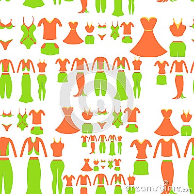 Seamless pattern with a orange and green clothing female. vector Vector Illustration