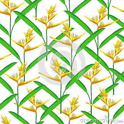 Seamless pattern orange heliconia flower vector illustration, tropical plant repeat Vector Illustration