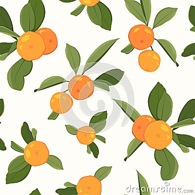 Seamless pattern with orange mandarin Vector Illustration