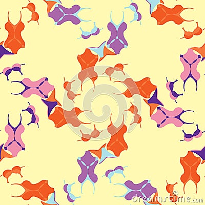 Seamless pattern with orange, purple swimsuits. vector illustrat Vector Illustration