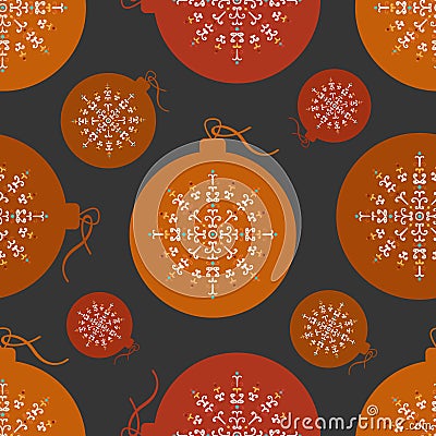 Seamless pattern orange and red Christmas ball Vector Illustration