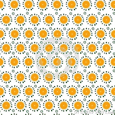 Seamless pattern with orange slices and leaves Vector Illustration