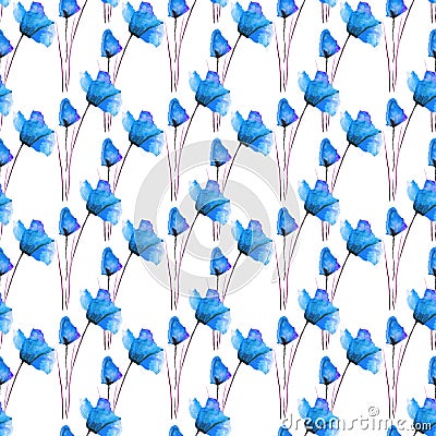 Seamless pattern with original Poppies flowers Cartoon Illustration